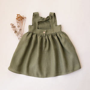 Olive Linen Dress with Cutout Back