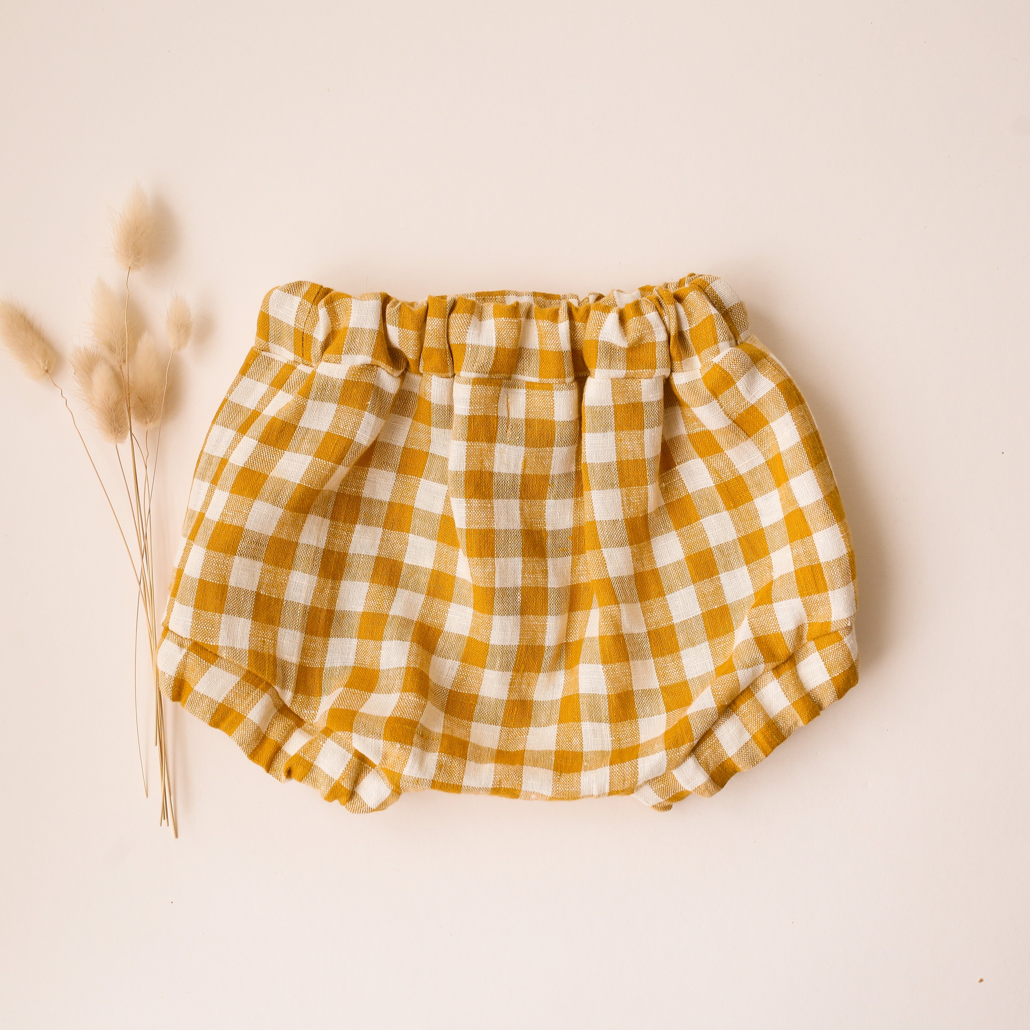Mustard Yellow Gingham Linen Basic Shorties