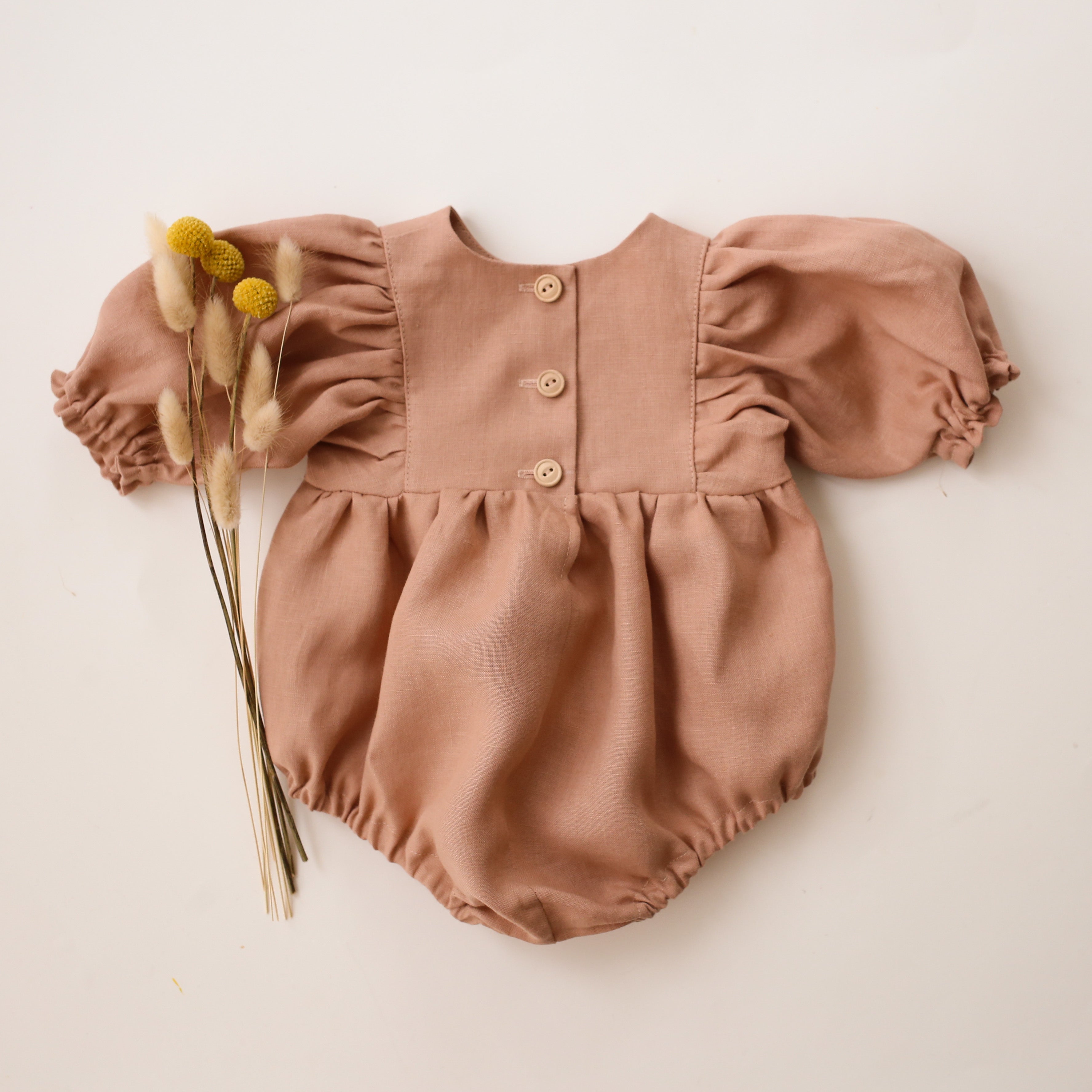 Clay Linen Puff Sleeve Bubble Playsuit