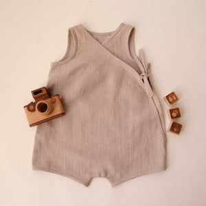 Beige Linen Wrap Up Romper