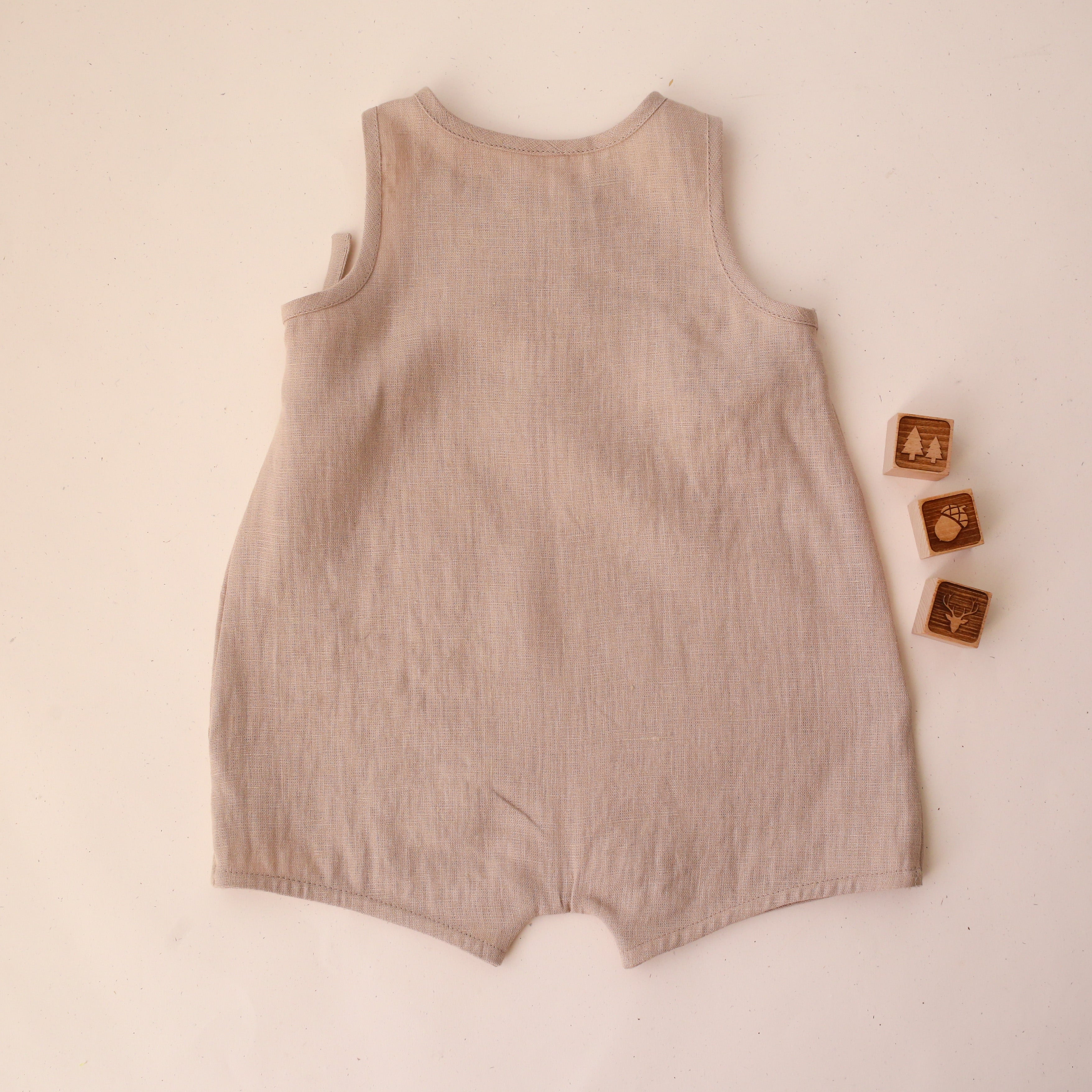 Beige Linen Wrap Up Romper