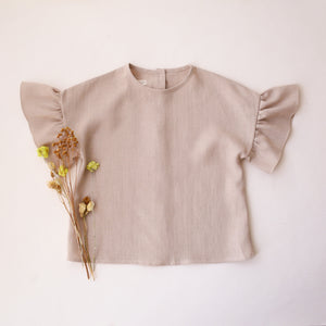 Beige Linen Ruffle Sleeve Top