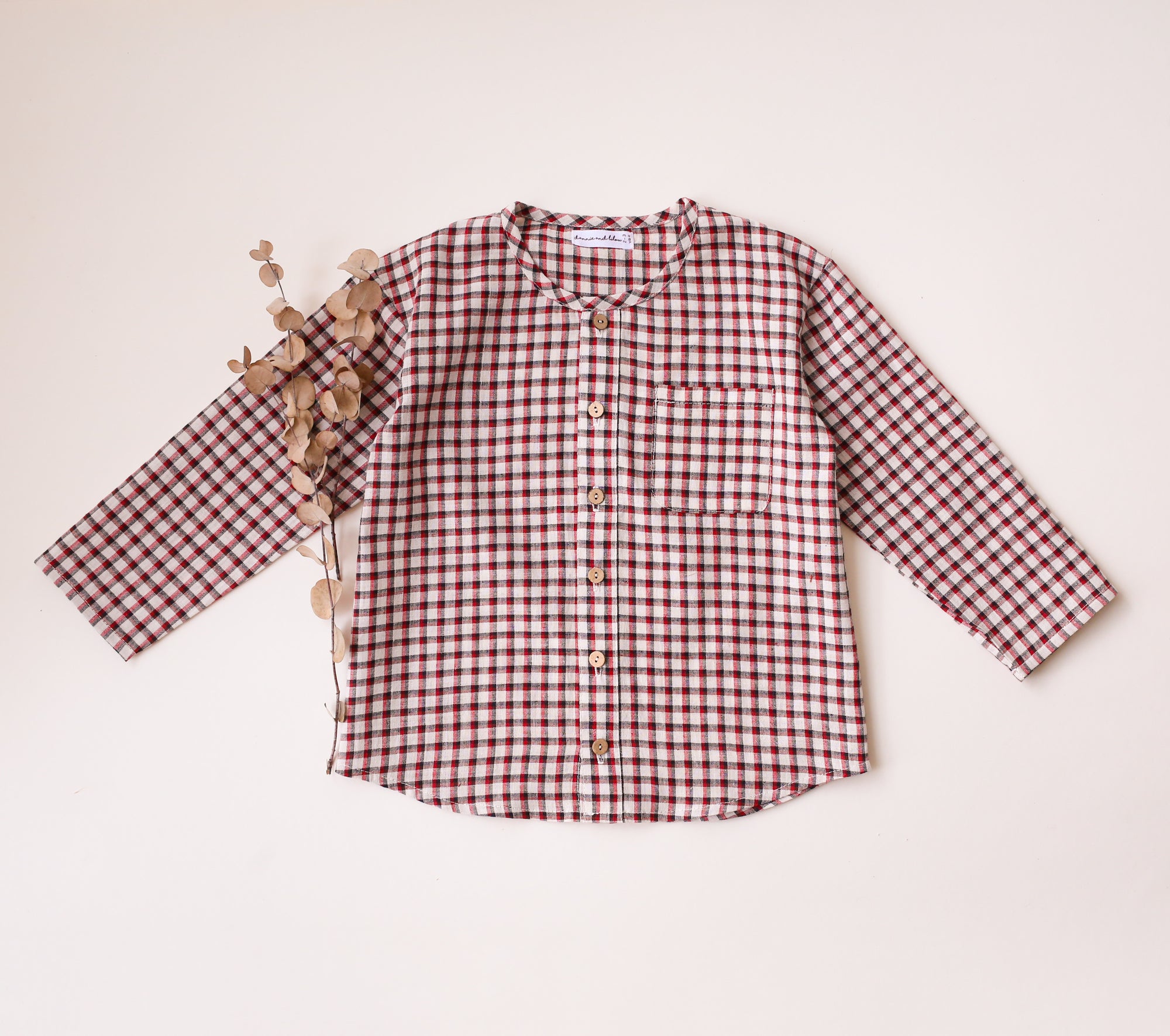 Red & Black Gingham Cotton Long Sleeve Buttoned Shirt with Pocket