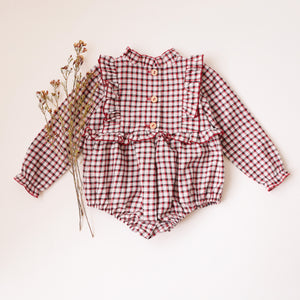 Red & Black Gingham Cotton Long Sleeve Frills Bodice Bubble Playsuit