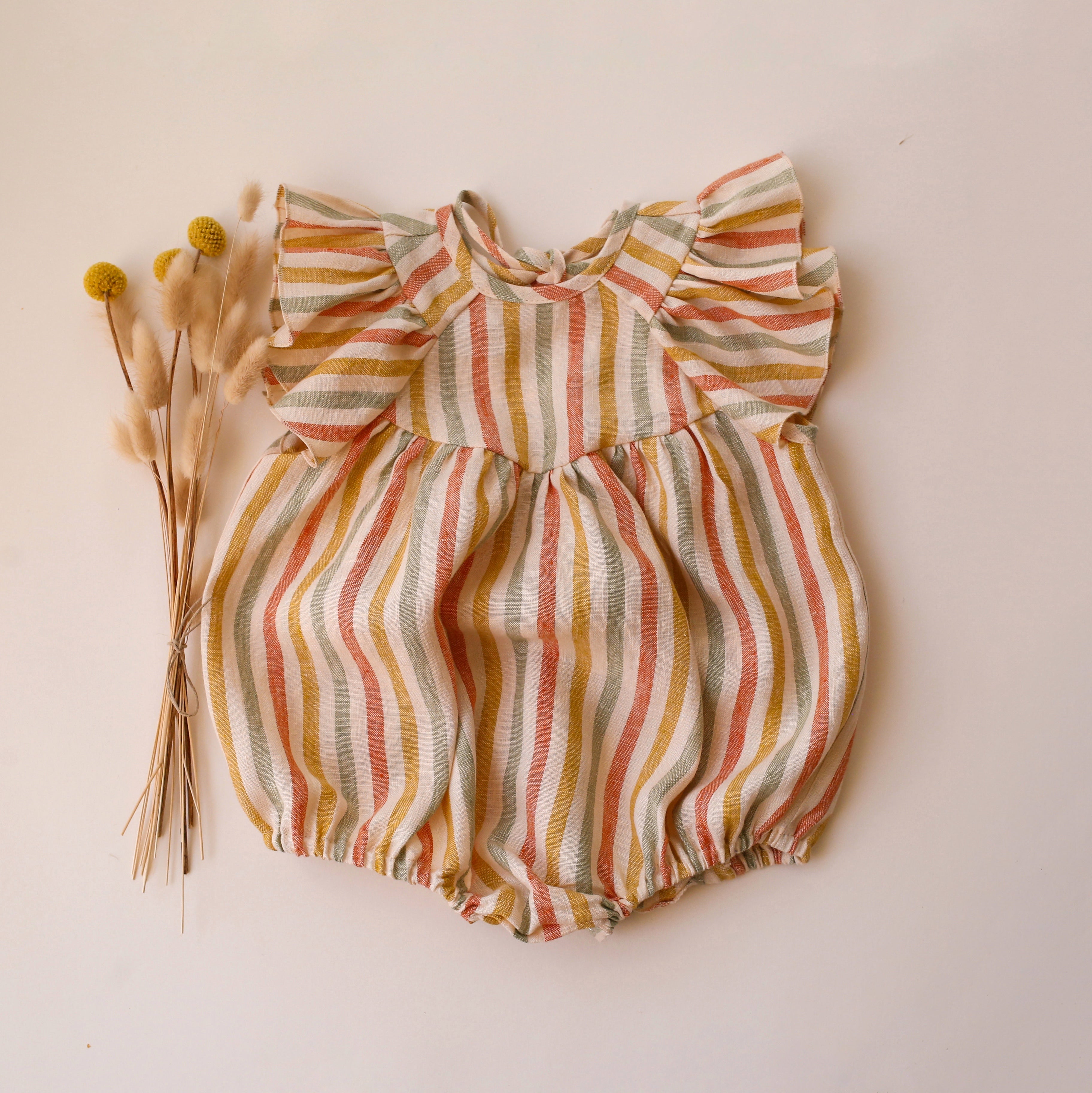 Rainbow Linen Flutter Sleeve Tie Back Bubble Playsuit