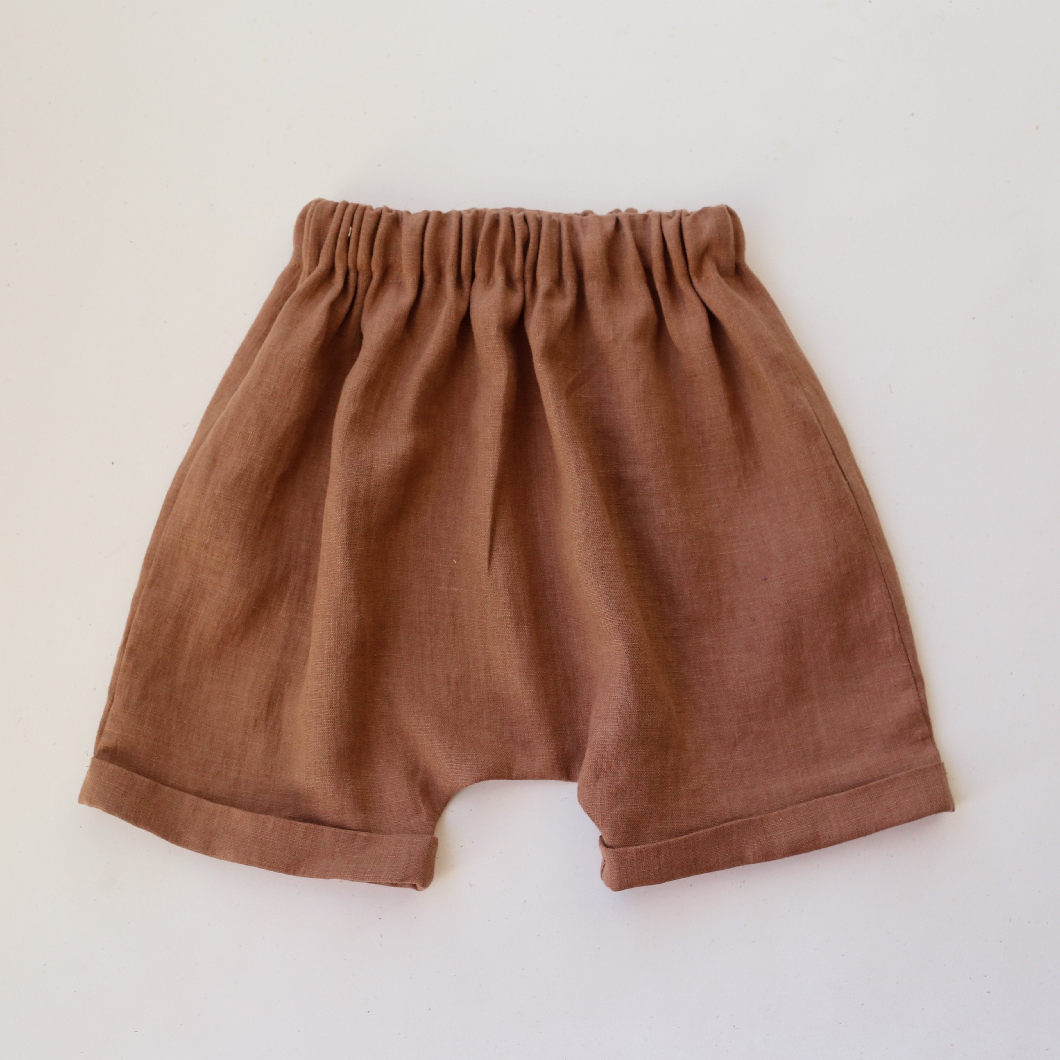 12-18 months - Cocoa Brown Linen Harem Shorts