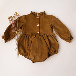 Rustic Brown Corduroy Long Sleeve Frills Bubble Playsuit