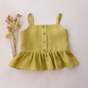 Lemon Gingham Linen Summer Button-Front Top