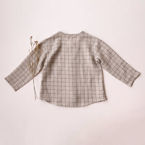 Natural Check Linen Long Sleeve Buttoned Shirt with Pocket