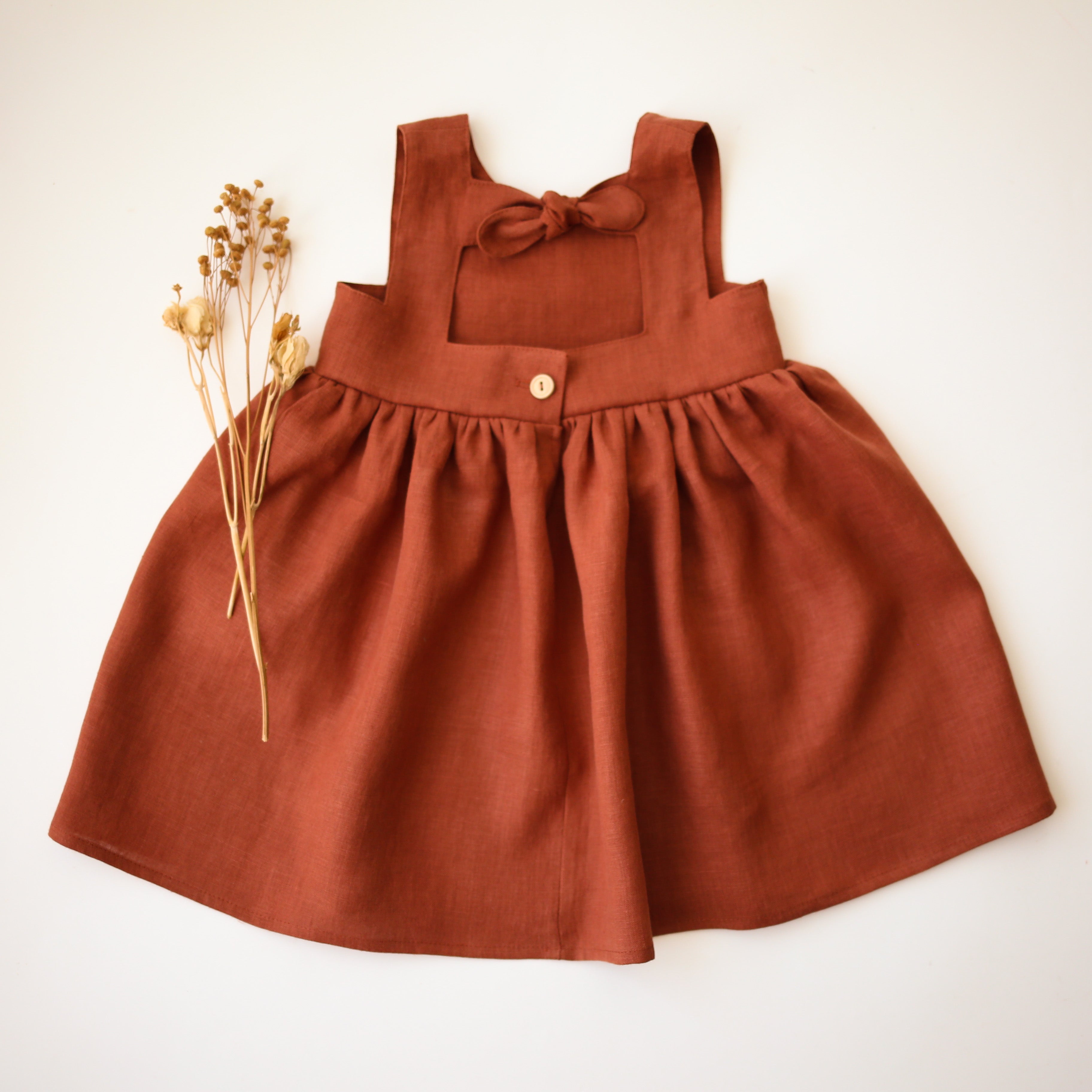 Rust Linen Dress with Cutout Back