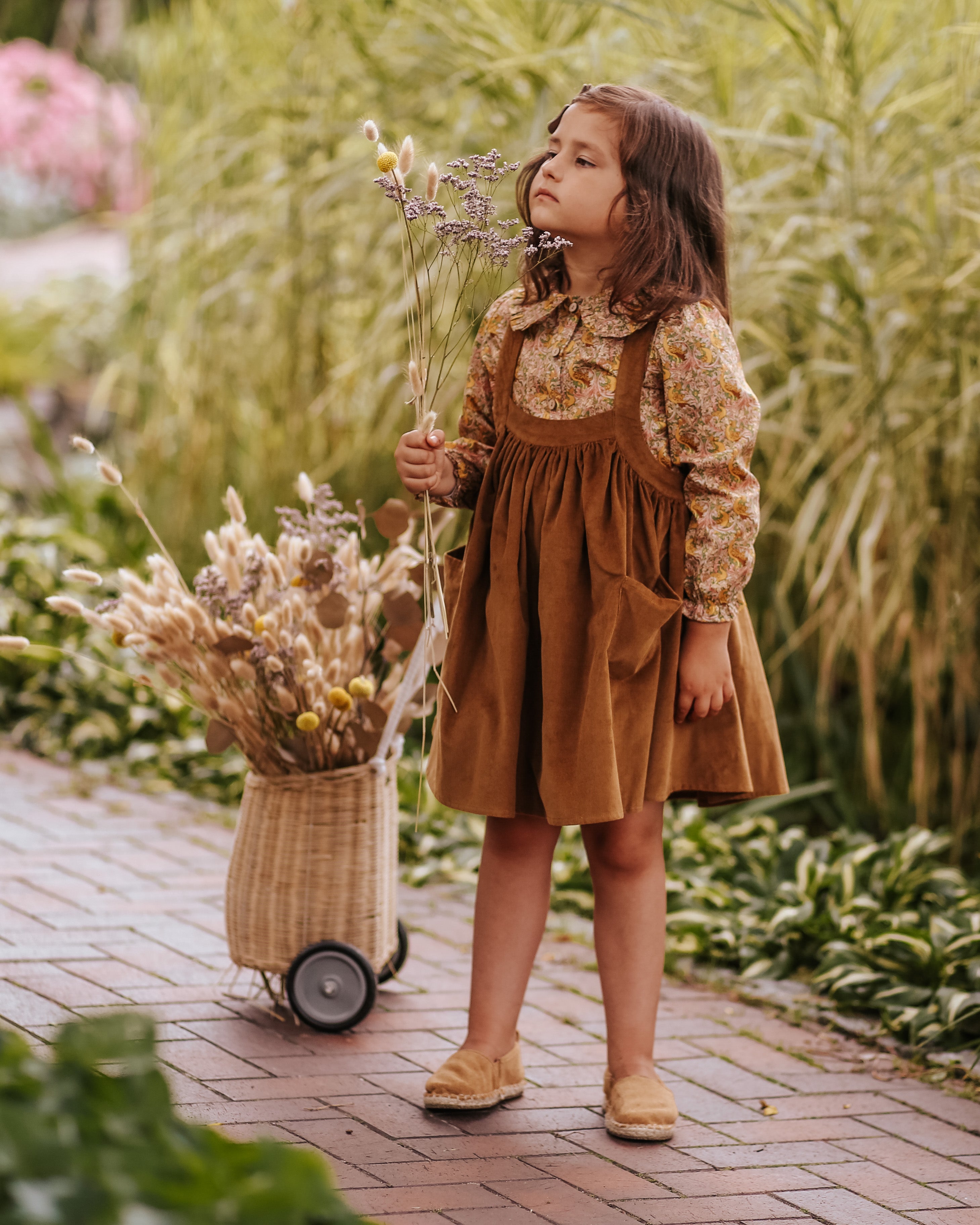 Rustic Brown Corduroy Straps Pinafore with Pockets