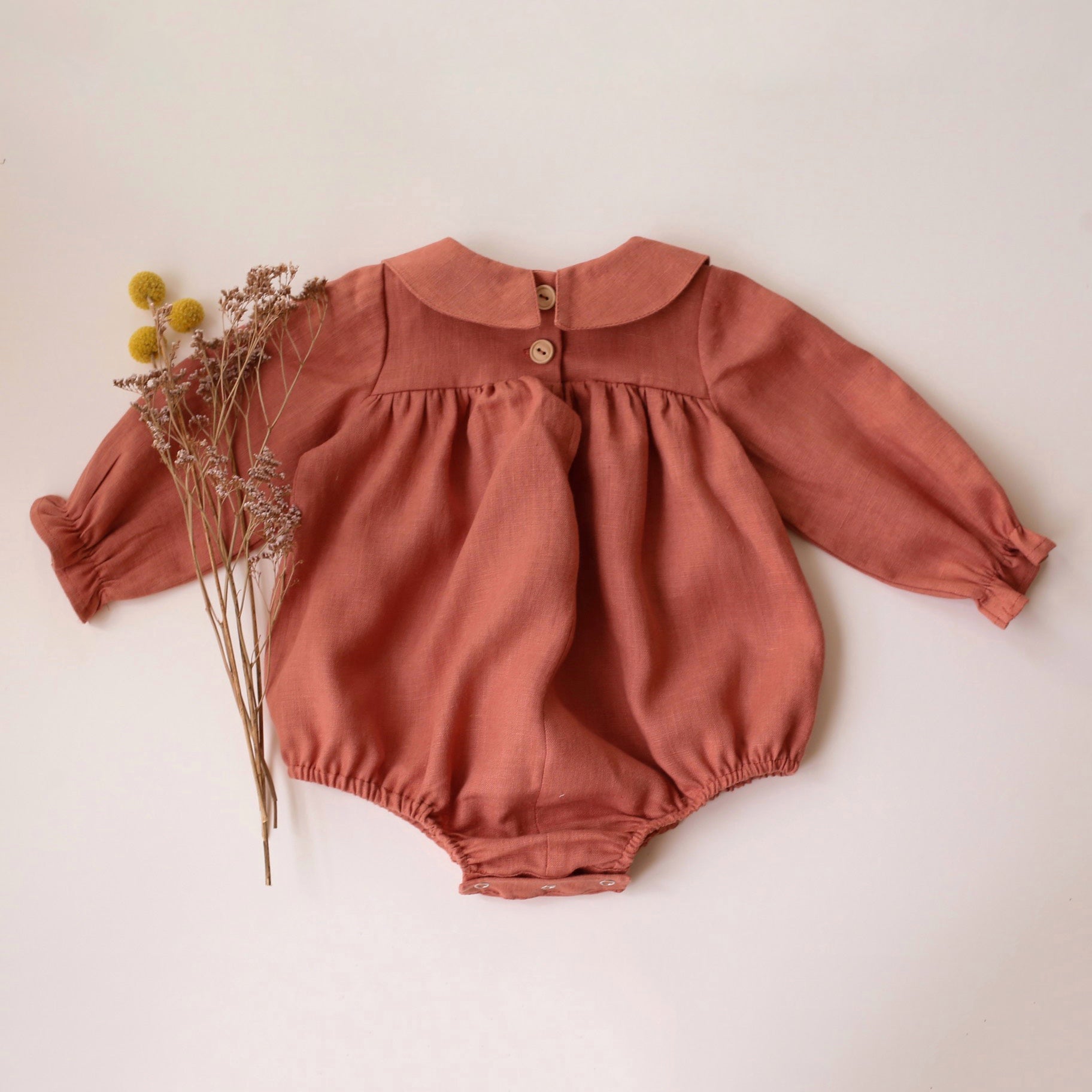 Rose Bouquet Linen Long Sleeve Babydoll Bodice Bubble Playsuit