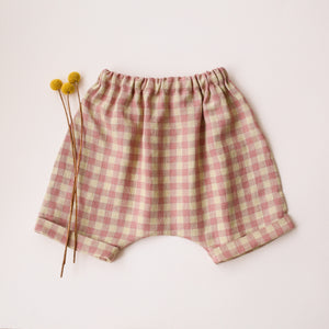 Blush & Cream Gingham Linen Harem Shorts