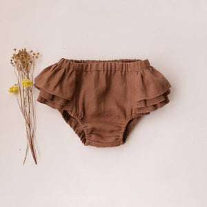 Cocoa Brown Linen Ruffle Back Bloomers