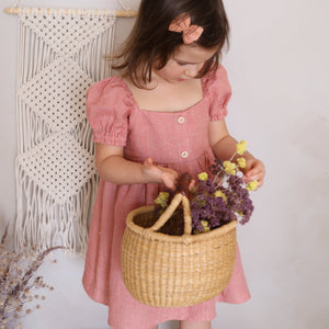 Amber Linen Button-Front Dress with Puff Sleeve