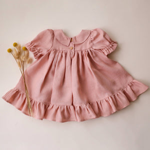 pink babydoll dress with collar Baby Girl Pink Floral Dress,Cute Summer Peter Pan Collar Babydoll Dress For Toddler,Casual Vacation Dusty Pink Family Matching Outfit