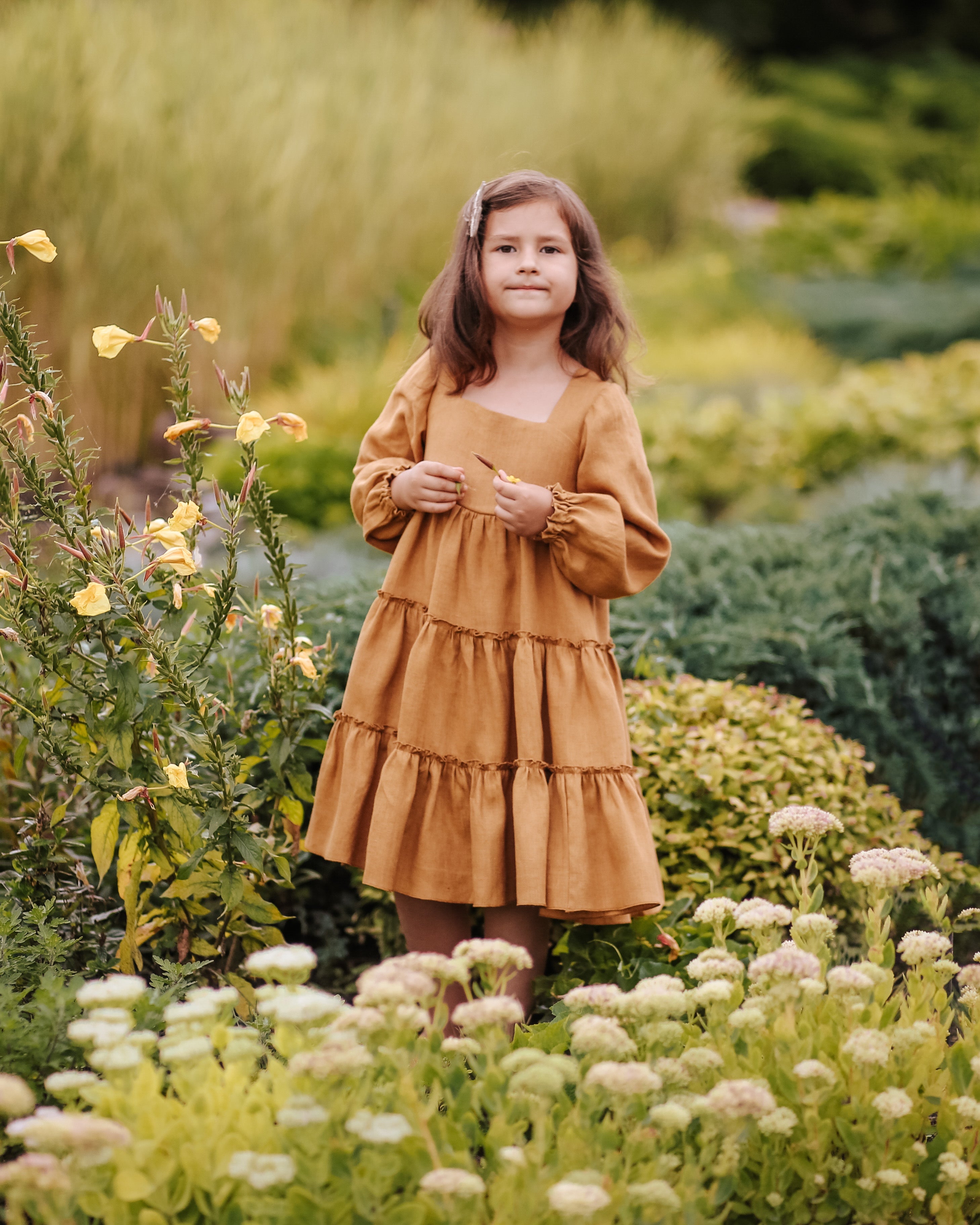 linen tiered dress with sleeves Frances White Linen Tiered Dress