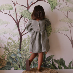 4-5 YRS - Caramel Linen Puff Sleeve Dress