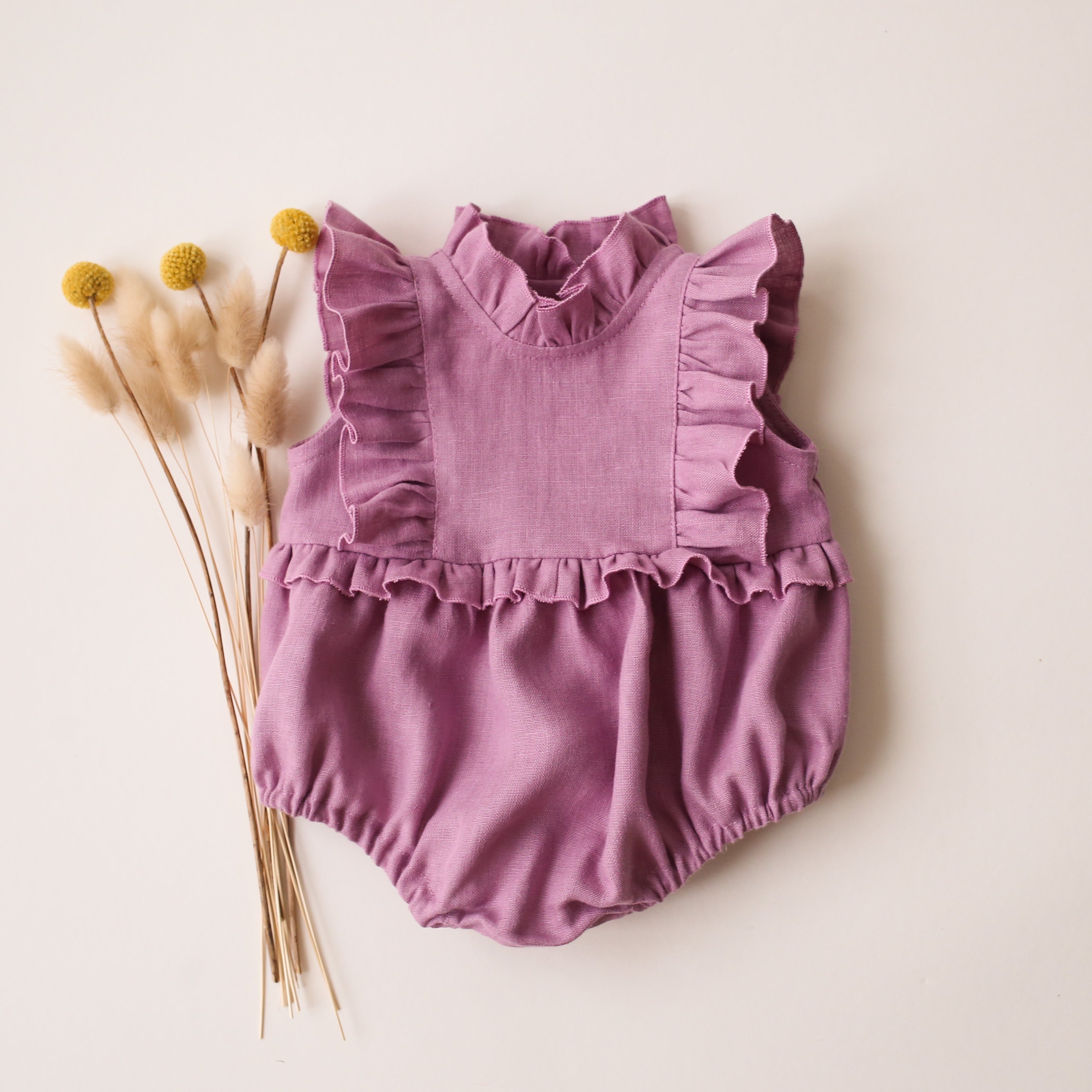 Orchid Pink Linen Frills Bodice Bubble Playsuit