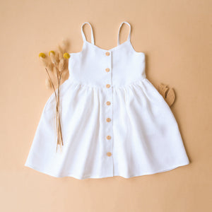 Milk Linen Summer Button Front Dress with Pockets