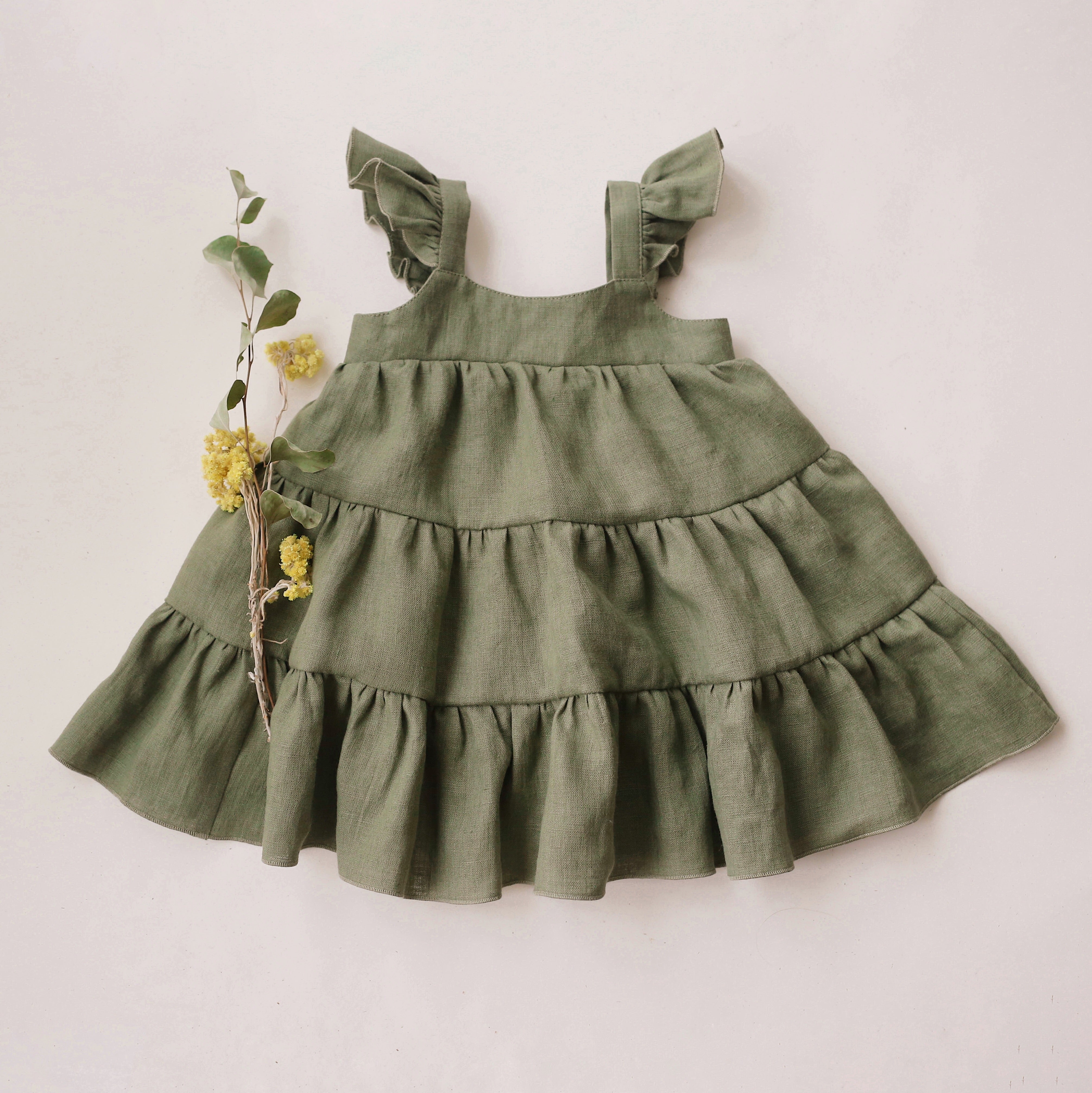Olive Linen Boho Dress