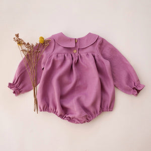 Orchid Pink Linen Long Sleeve Babydoll Bodice Bubble Playsuit