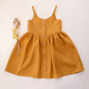 Amber Linen Summer Button Front Dress with Pockets