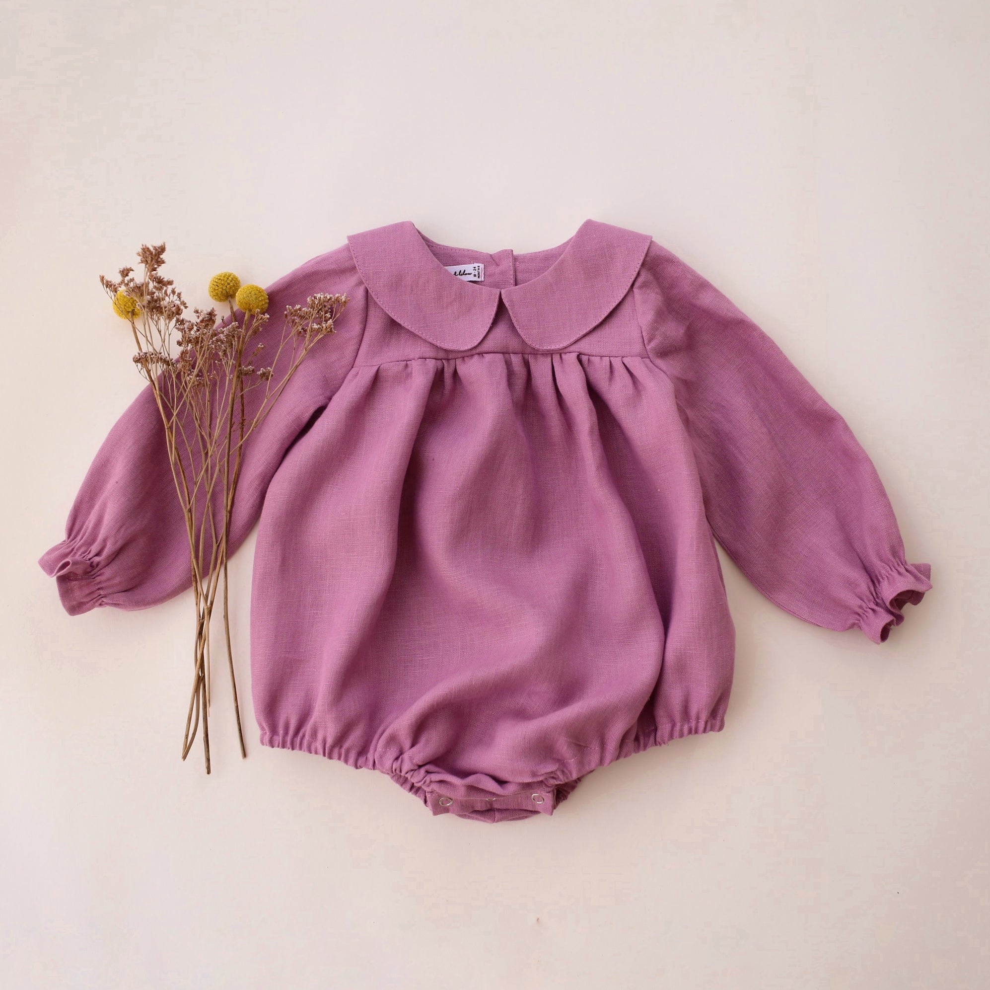 Orchid Pink Linen Long Sleeve Babydoll Bodice Bubble Playsuit