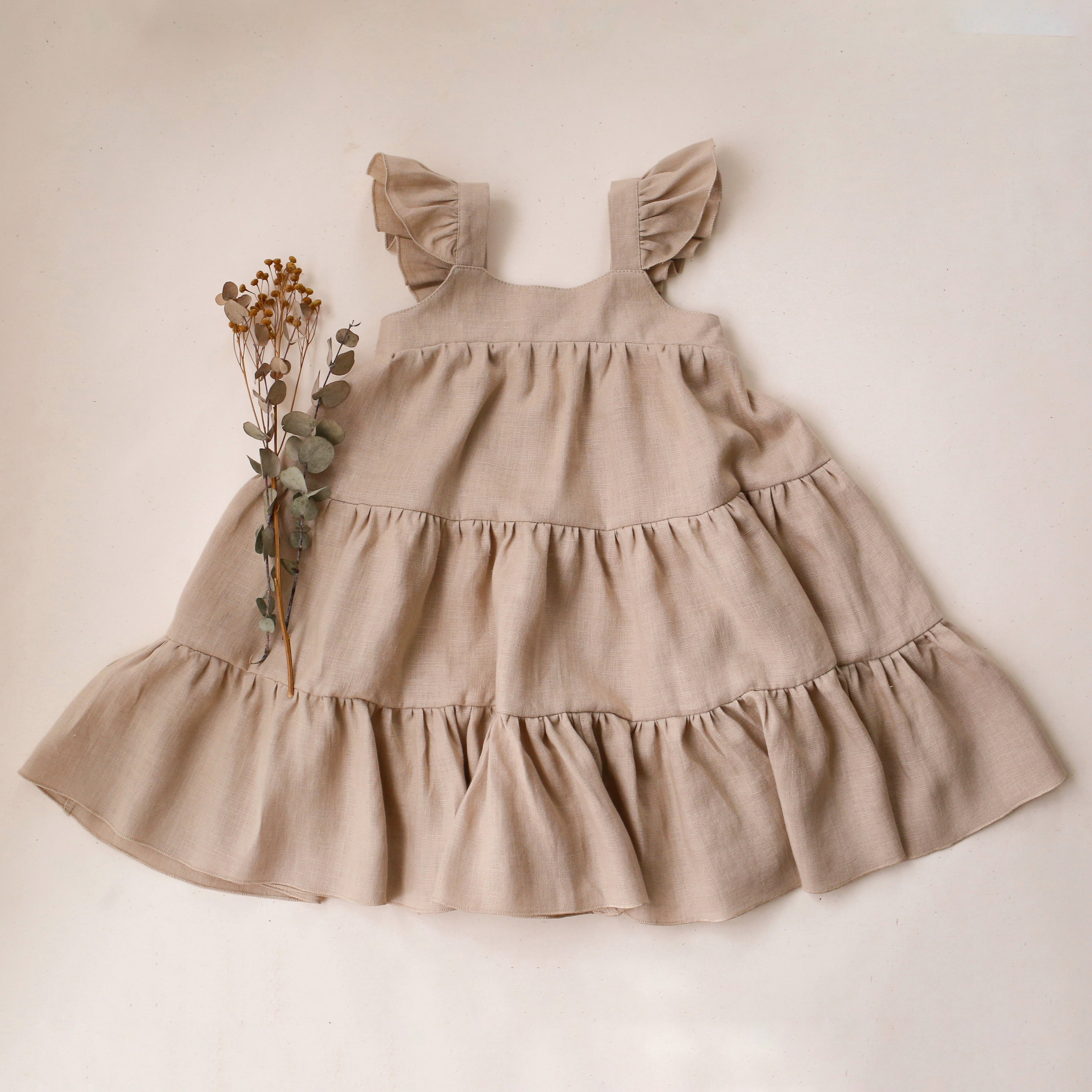 Beige Linen Boho Dress