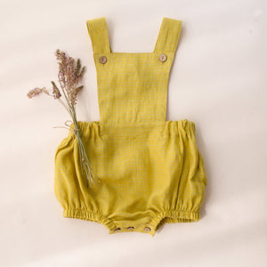 Lemon Gingham Linen Pinafore Romper