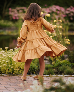 linen tiered dress with sleeves Evangeline Tiered Linen Midi Dress