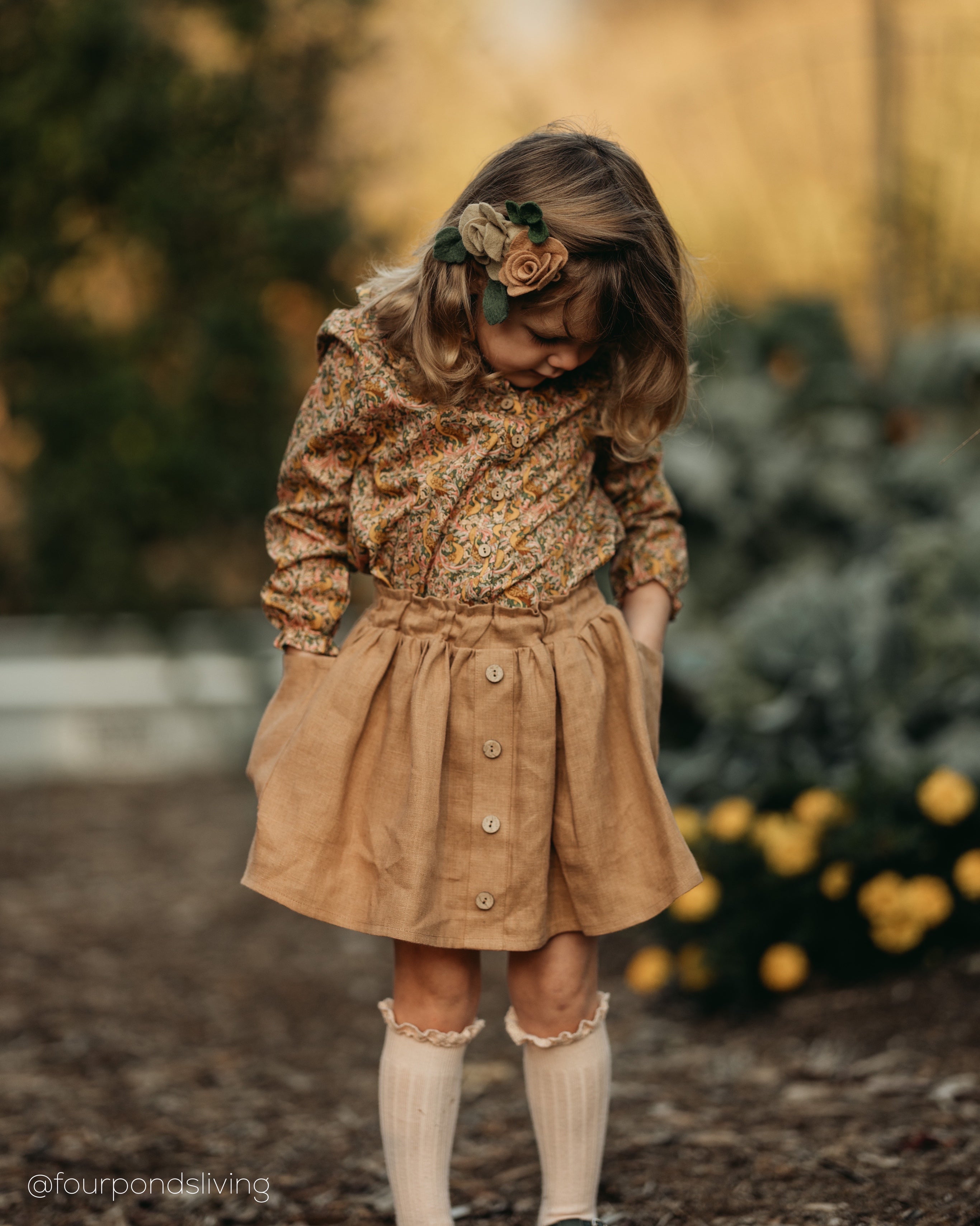 Chocolate Plum Linen Button Front Skirt with Pockets