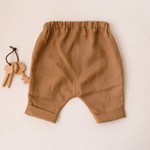 Latte Linen Buttoned Shorts