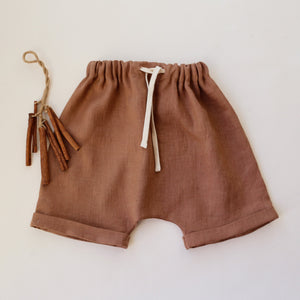 18-24 months - Cocoa Brown Linen Harem Shorts