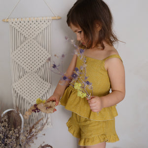 Lemon Gingham Linen Summer Button-Front Top