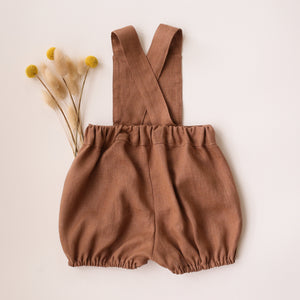 Cocoa Brown Linen Overall Short Romper