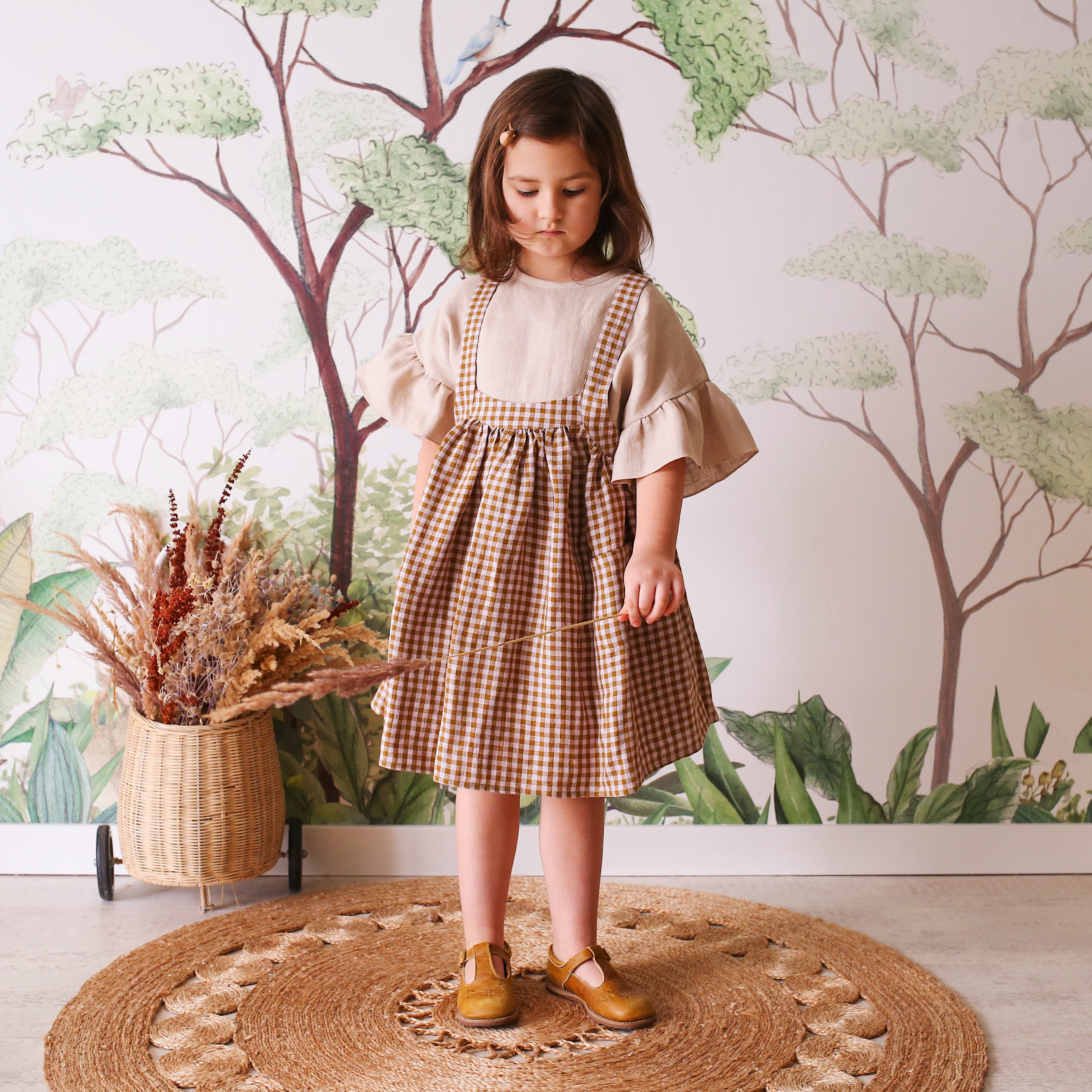 Beige Linen Ruffle Sleeve Top