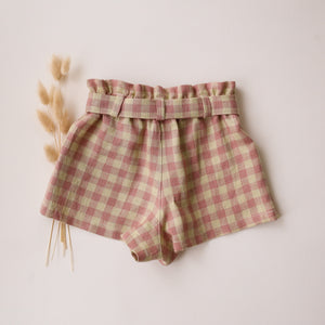 Blush & Cream Gingham Linen Paperbag Shorts