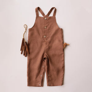 Cocoa Brown Linen Buttoned Overalls