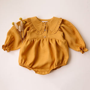 Amber Linen Long Sleeve Frilled Collar Bubble Playsuit