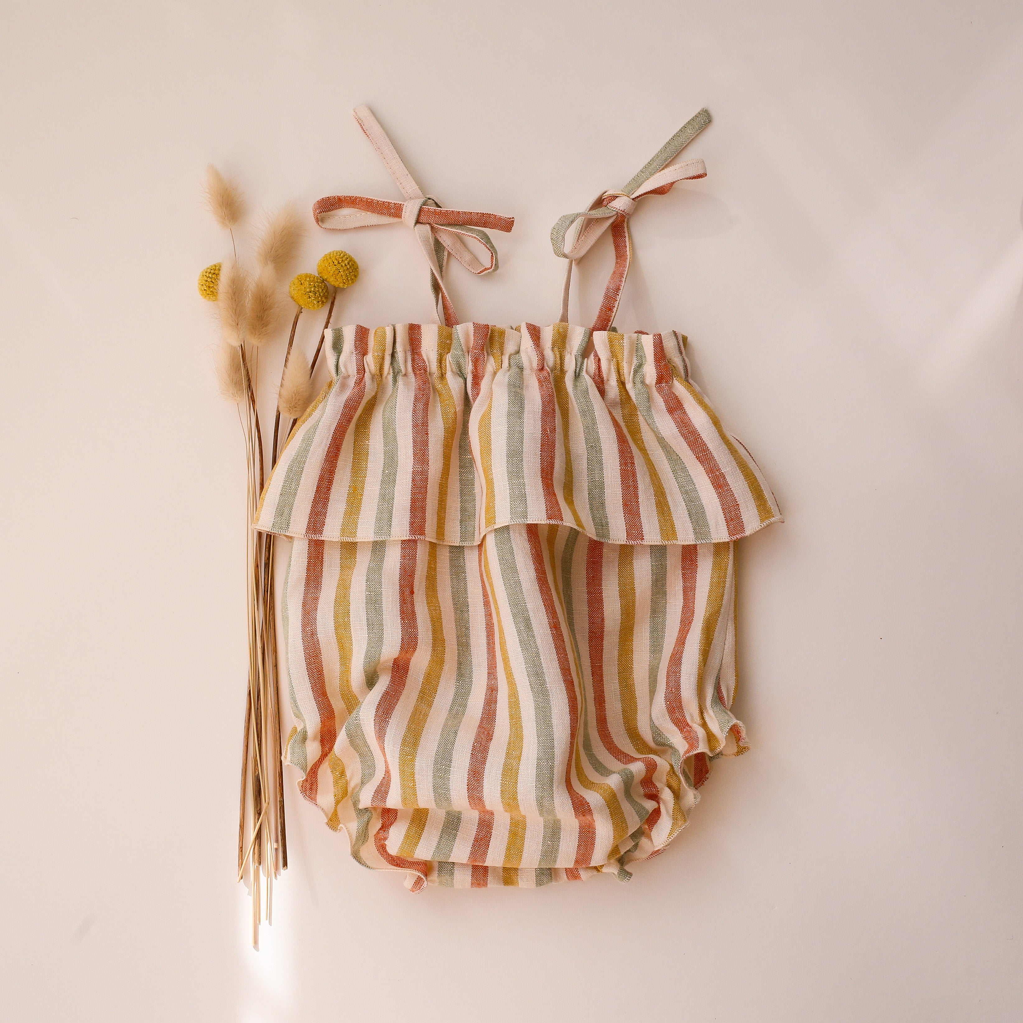 Rainbow Linen Summer Bubble Playsuit with Ties