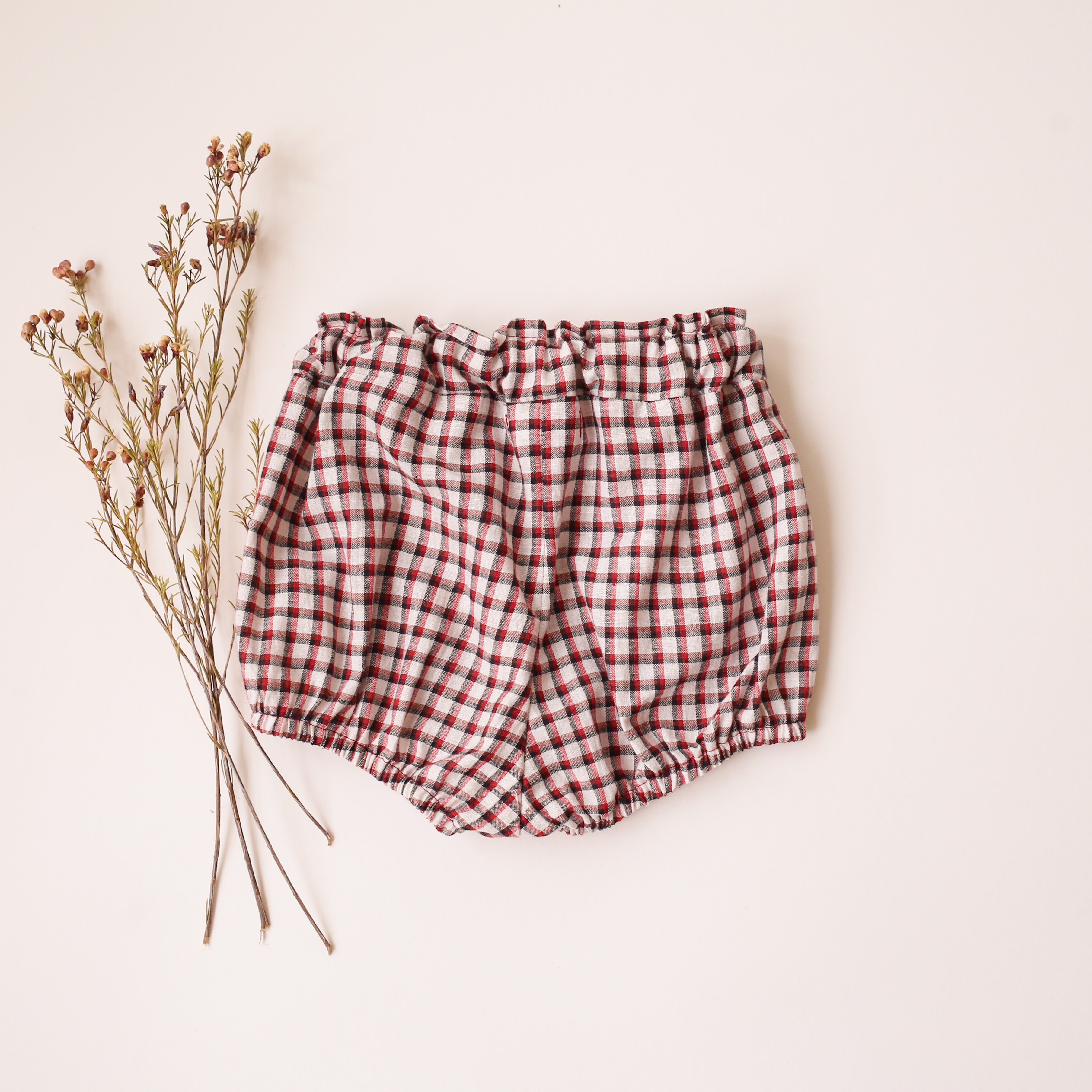 Red & Black Gingham Cotton Bubble Shorts