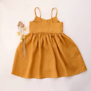 Amber Linen Summer Button Front Dress with Pockets