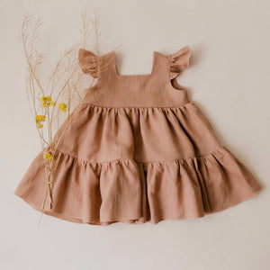 Clay Linen Button-Front Tiered Dress