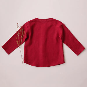 Berry Linen Long Sleeve Buttoned Shirt with Pocket