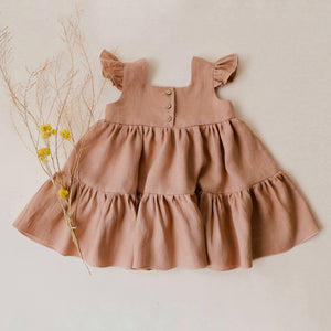 Clay Linen Button-Front Tiered Dress