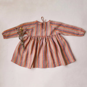 18-24 months - Peachy Rainbow Linen Long Sleeve Tie Back Dress