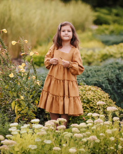Rosewood Linen Long Sleeve Tiered Dress