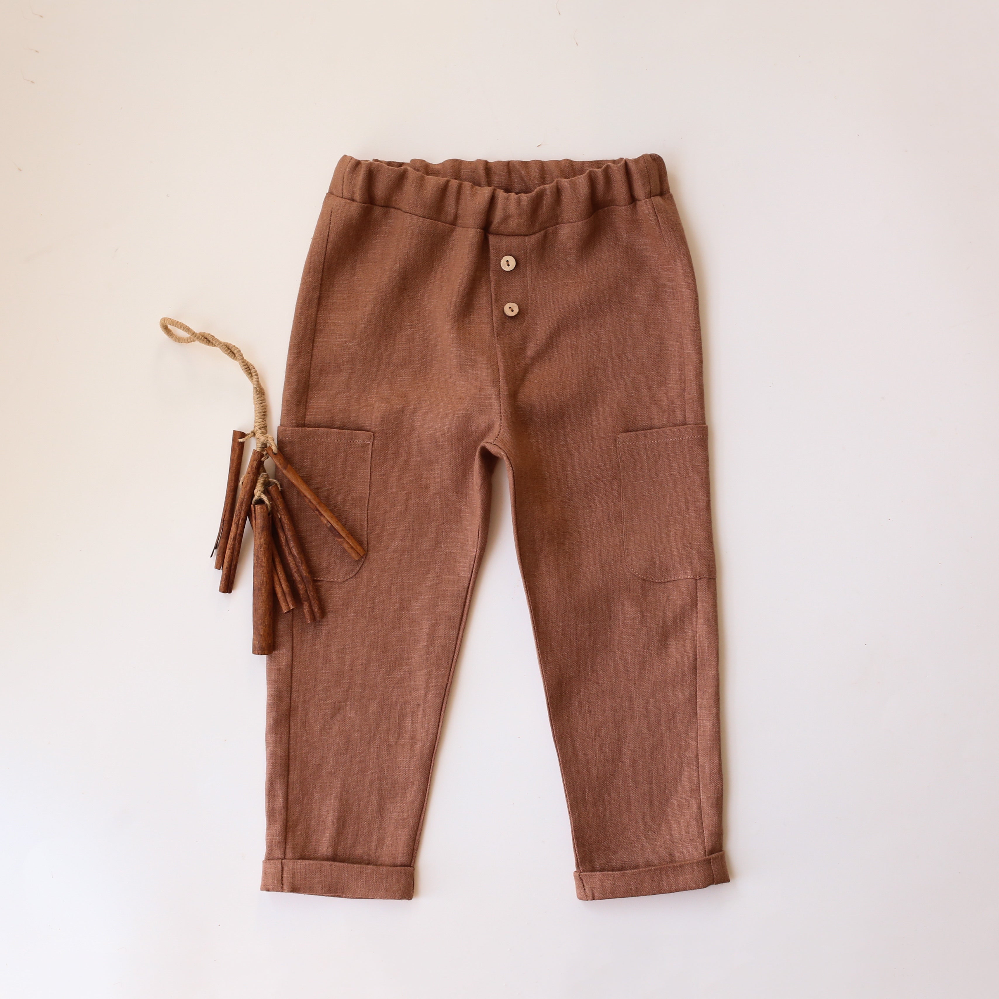 Cocoa Brown Linen Pocket Pants