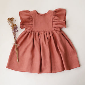 Rose Bouquet Linen Ruffle Sleeve Dress